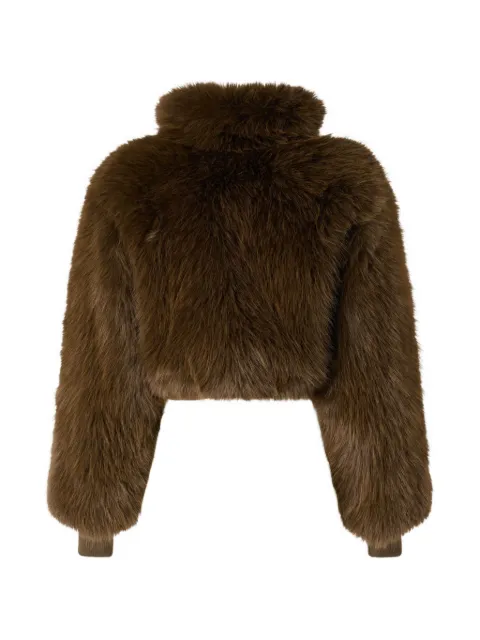 PINKO short technical satin and faux fur bomber jacket