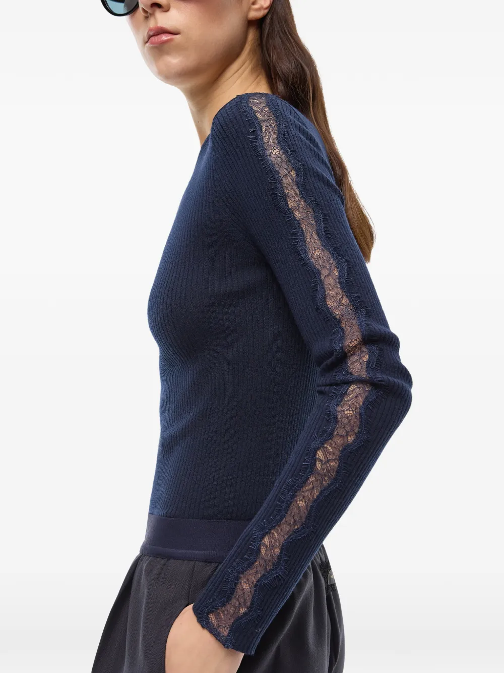 PINKO Geribbelde trui met kant Blauw