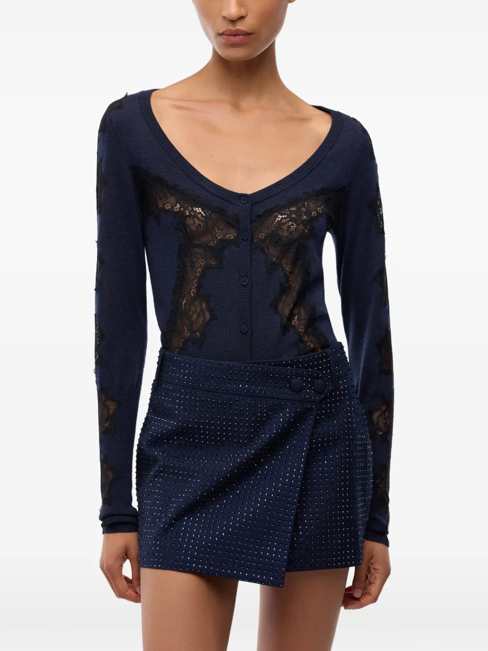 PINKO Button-up vest met kanten afwerking Blauw