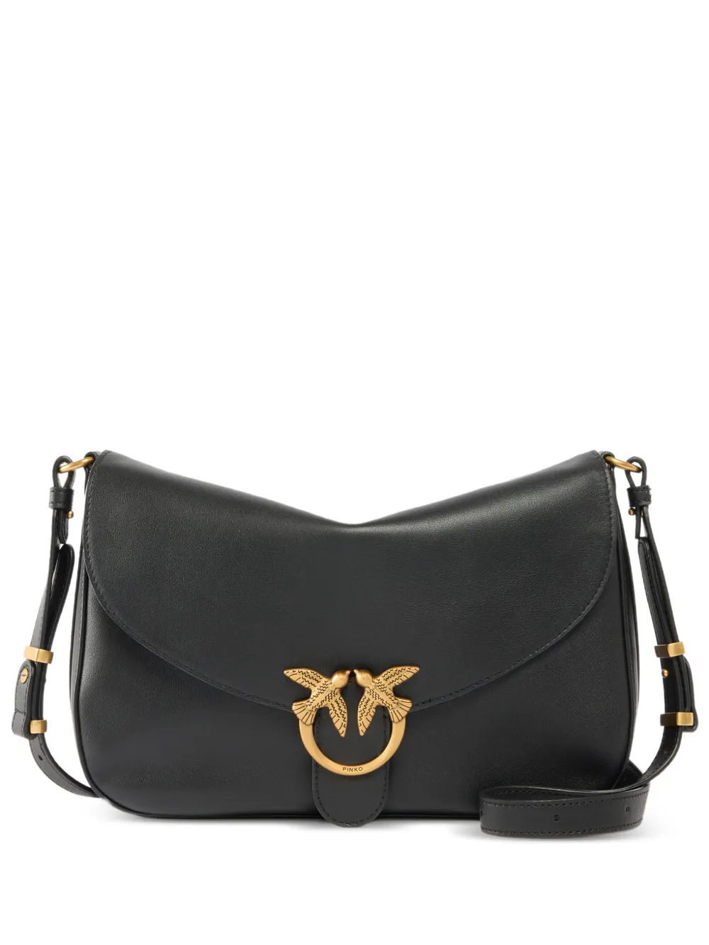 PINKO medium leather bag with Love Birds Diamond cut buckle - Nero