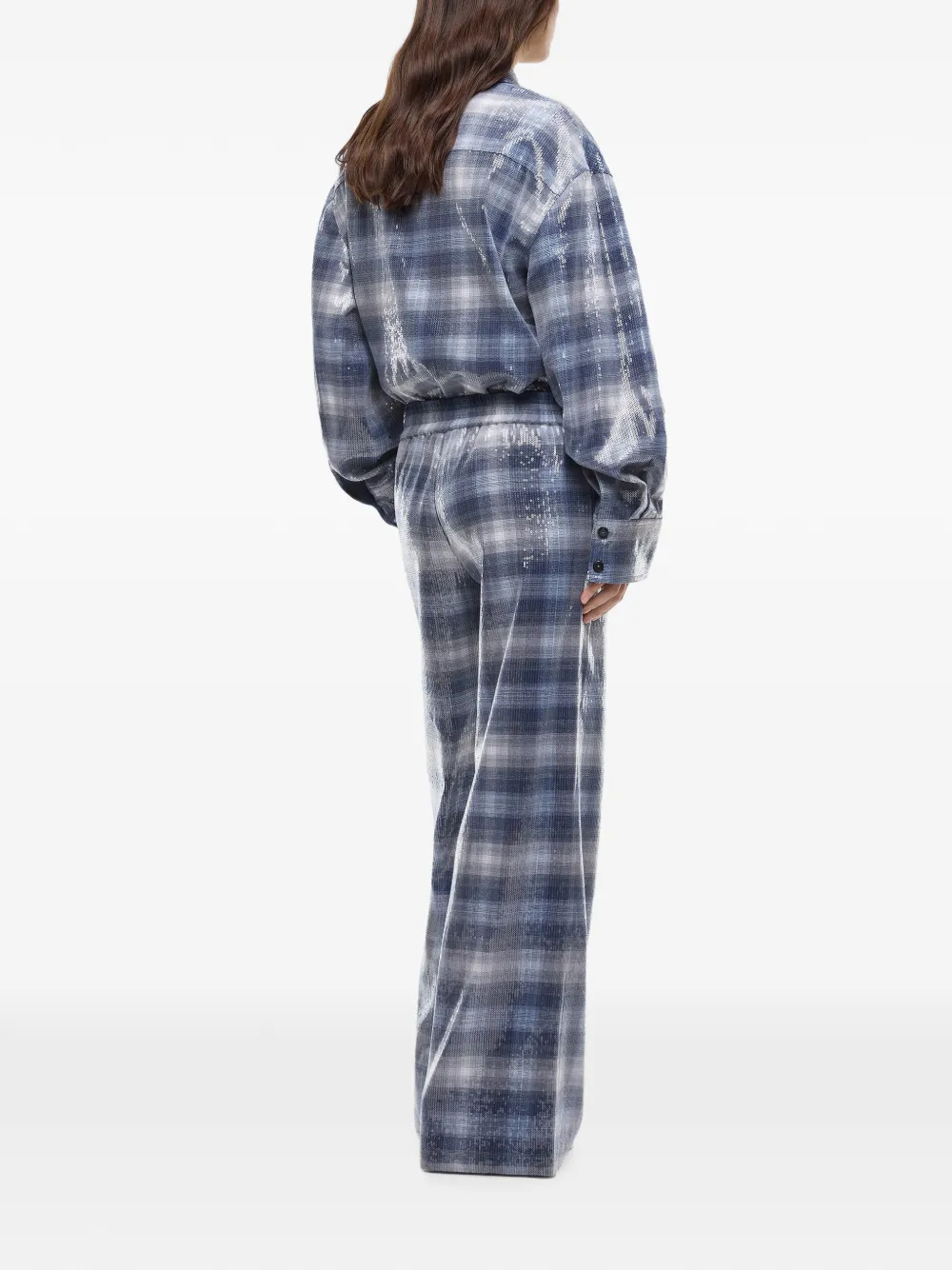 PINKO Palazzo broek met geruit patroon en pailletten Blauw
