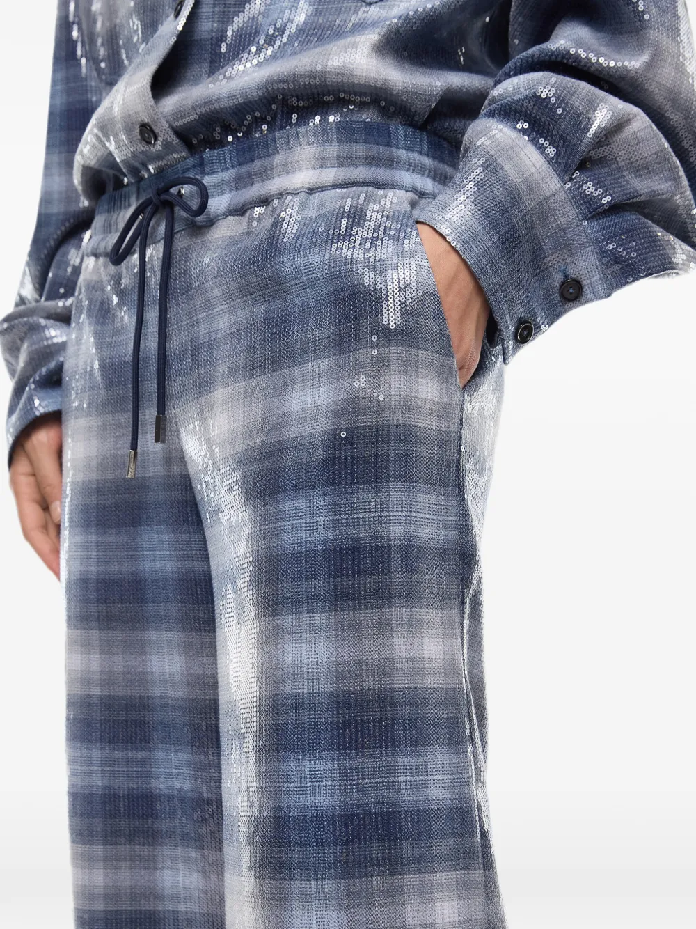 PINKO Palazzo broek met geruit patroon en pailletten Blauw
