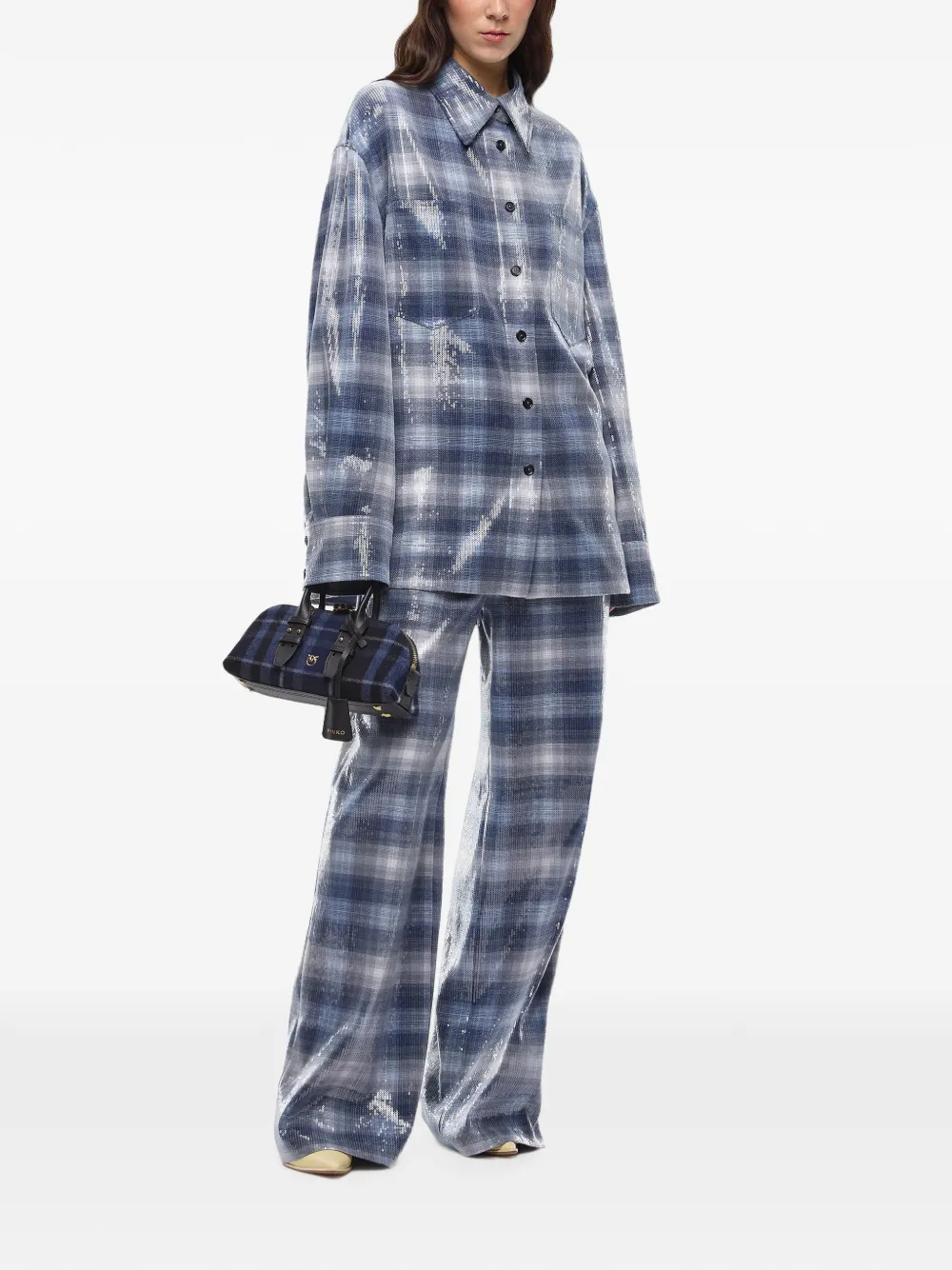PINKO Palazzo broek met geruit patroon en pailletten Blauw