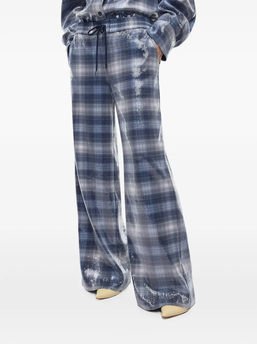 PINKO Palazzo broek met geruit patroon en pailletten Blauw