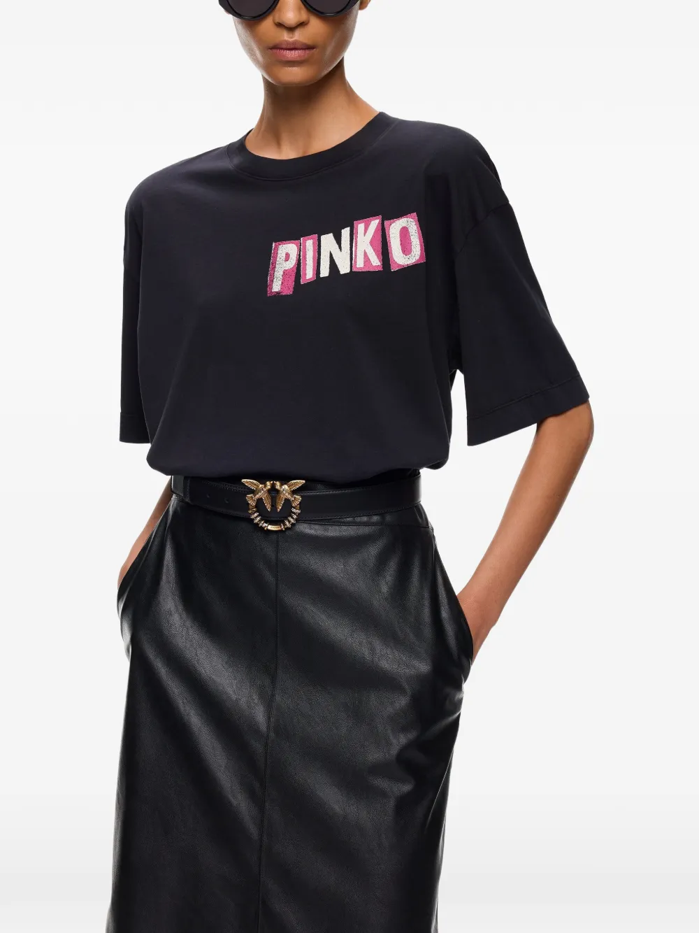 PINKO T-shirt met zwaanprint en logoprint Zwart