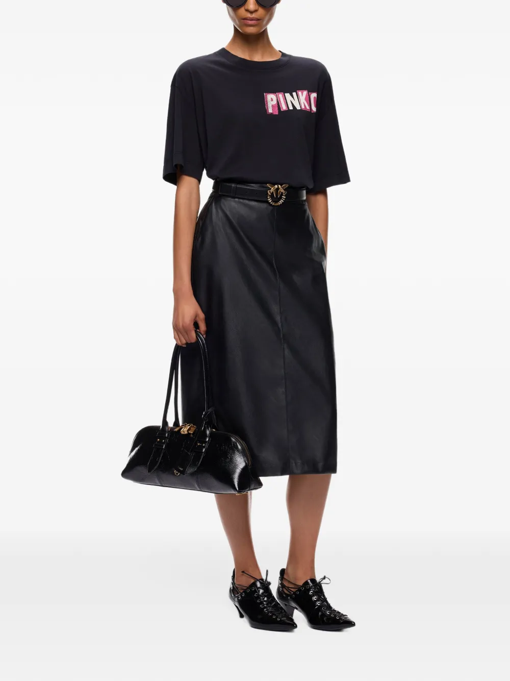PINKO T-shirt met zwaanprint en logoprint Zwart