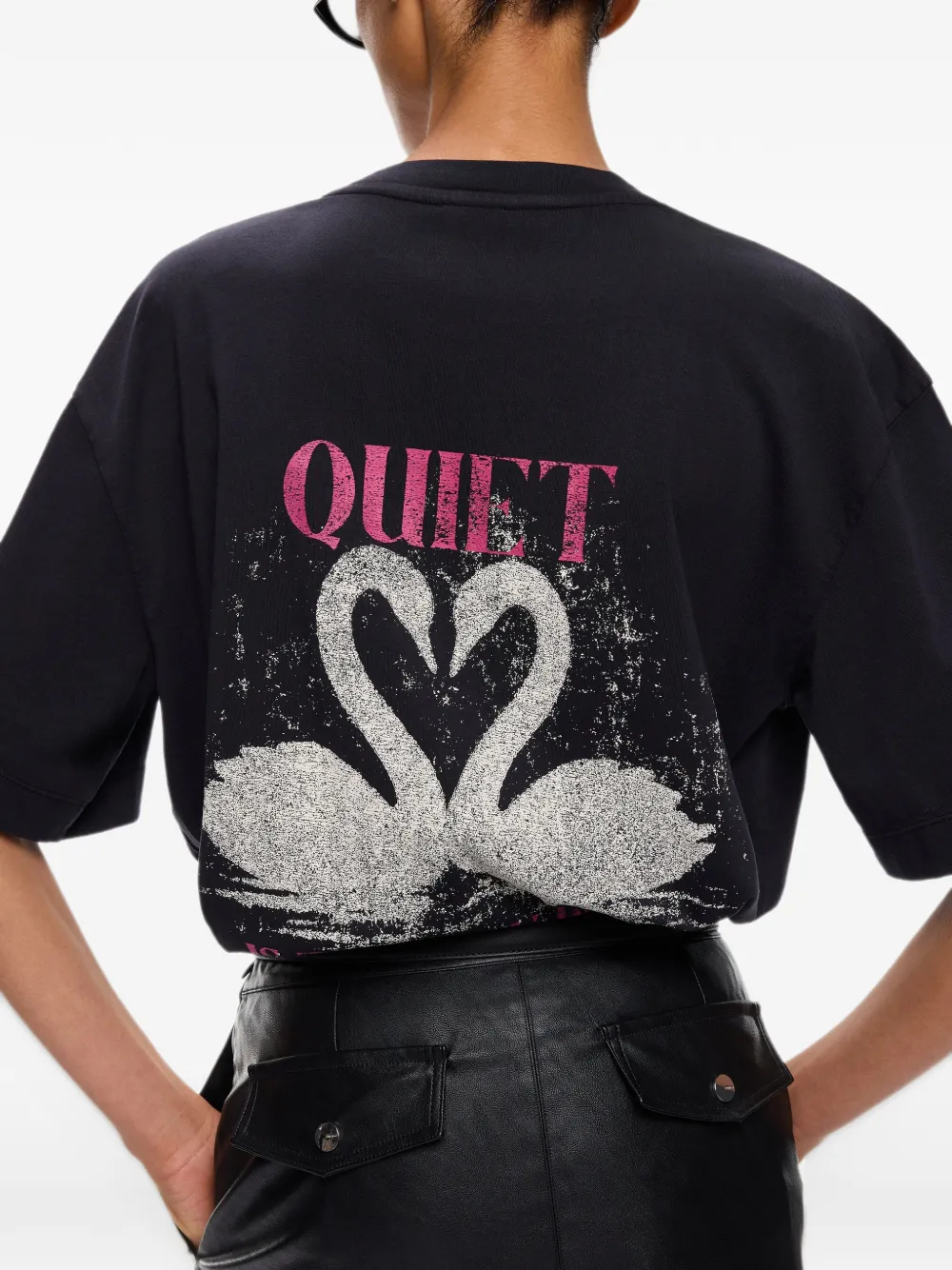 PINKO T-shirt met zwaanprint en logoprint Zwart