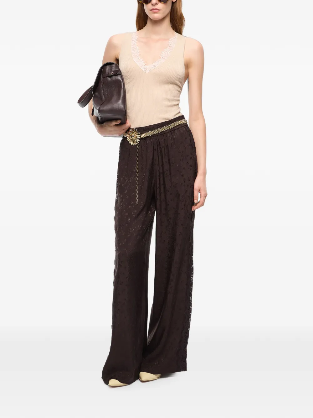 PINKO Top van zijde- en kasjmierblend met kanten hals Beige