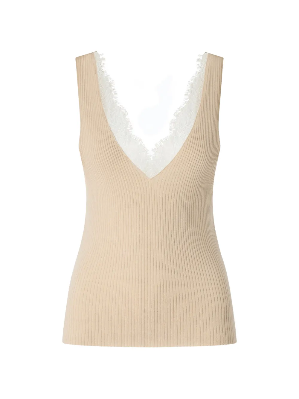 PINKO Top van zijde- en kasjmierblend met kanten hals Beige