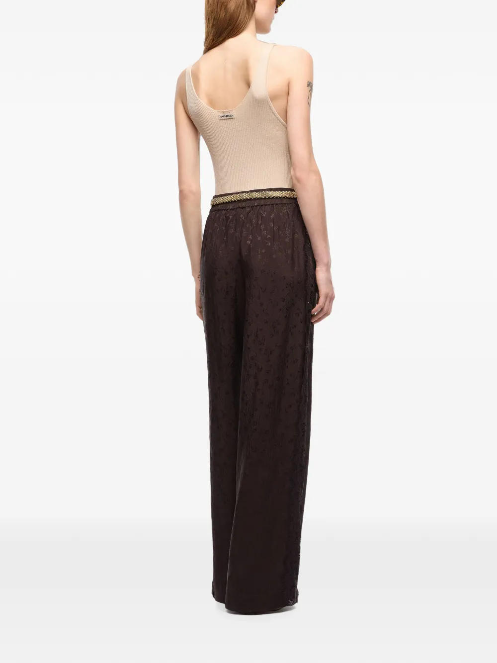 PINKO Top van zijde- en kasjmierblend met kanten hals Beige