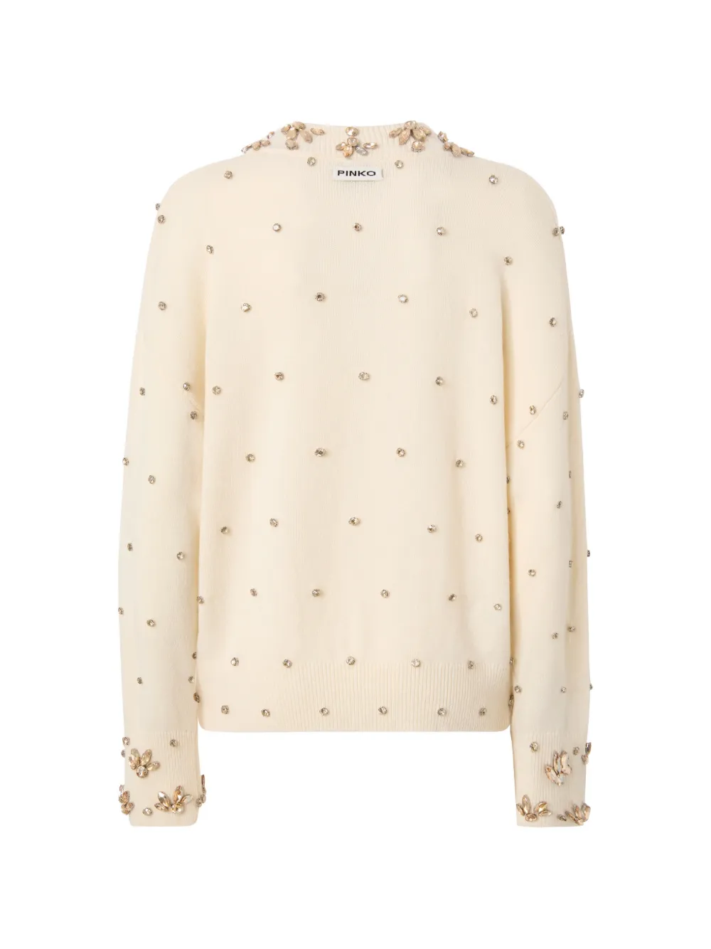 PINKO Sweater verfraaid met kristallen en V-hals Beige