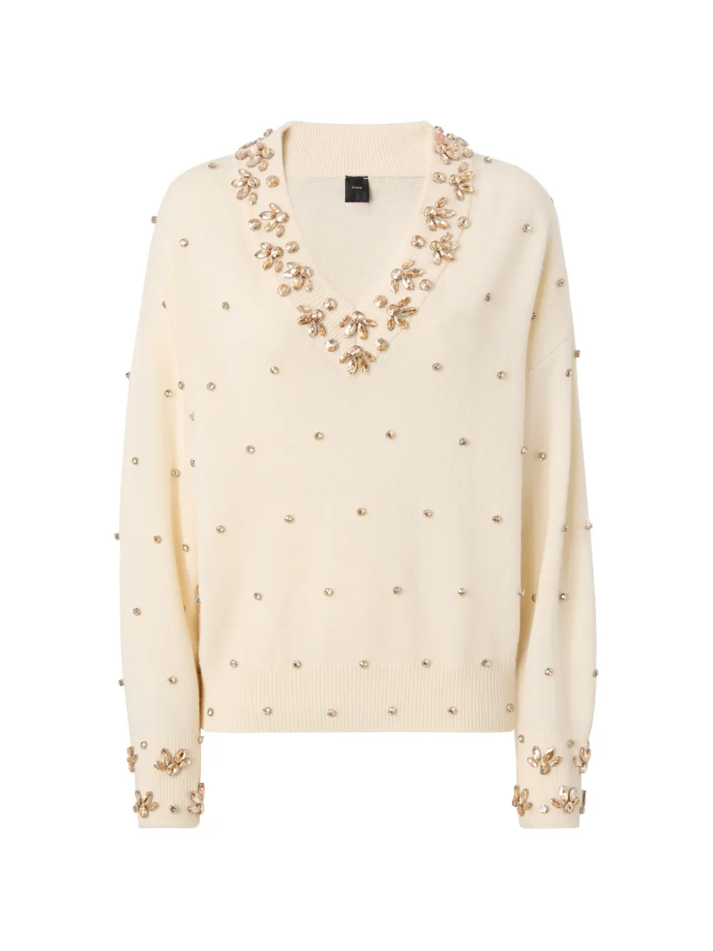 PINKO Maglione con scollo a V e cristalli - Toni neutri