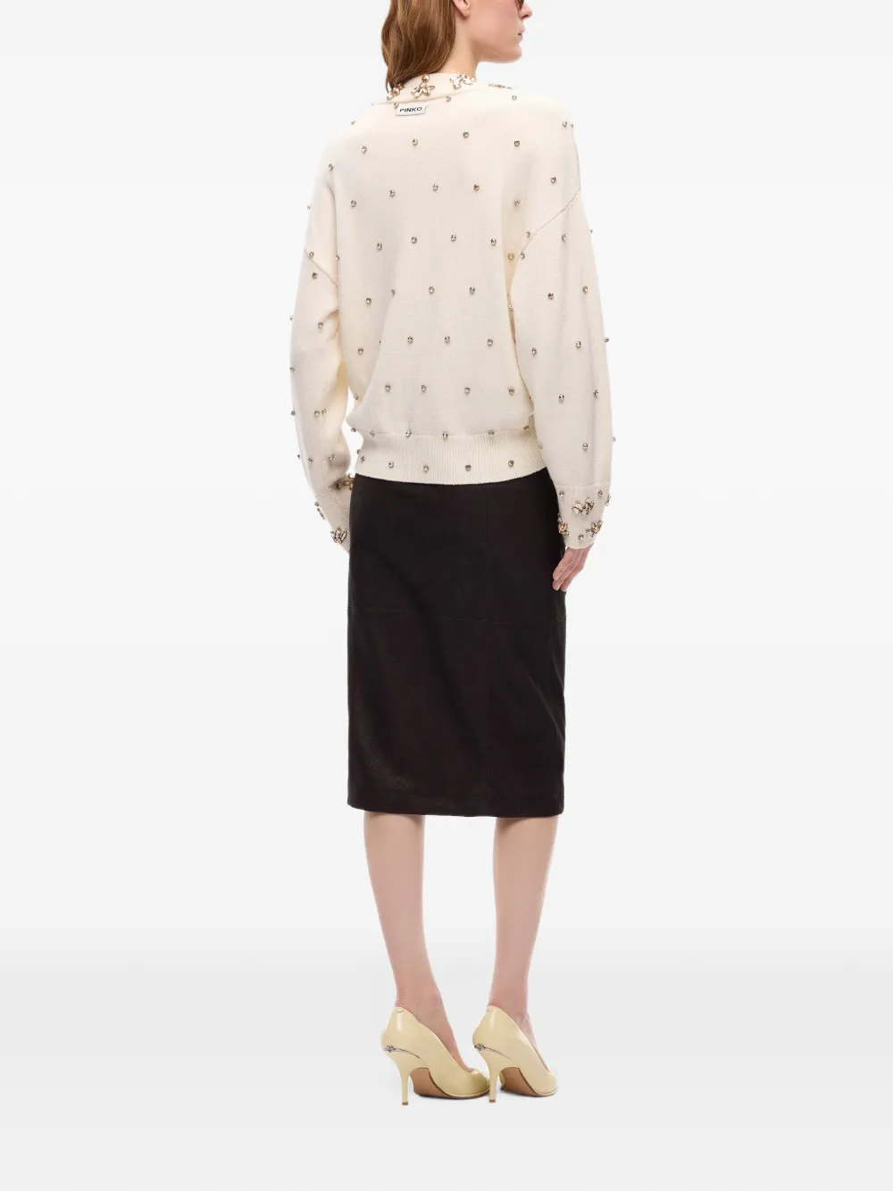 PINKO Sweater verfraaid met kristallen en V-hals Beige