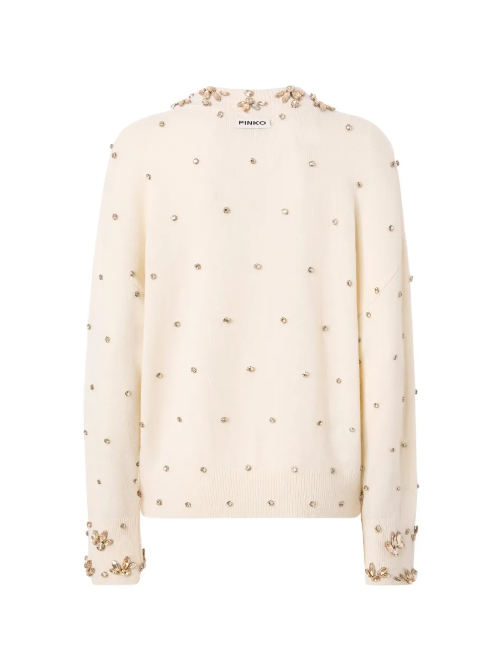 PINKO Sweater verfraaid met kristallen en V-hals Beige