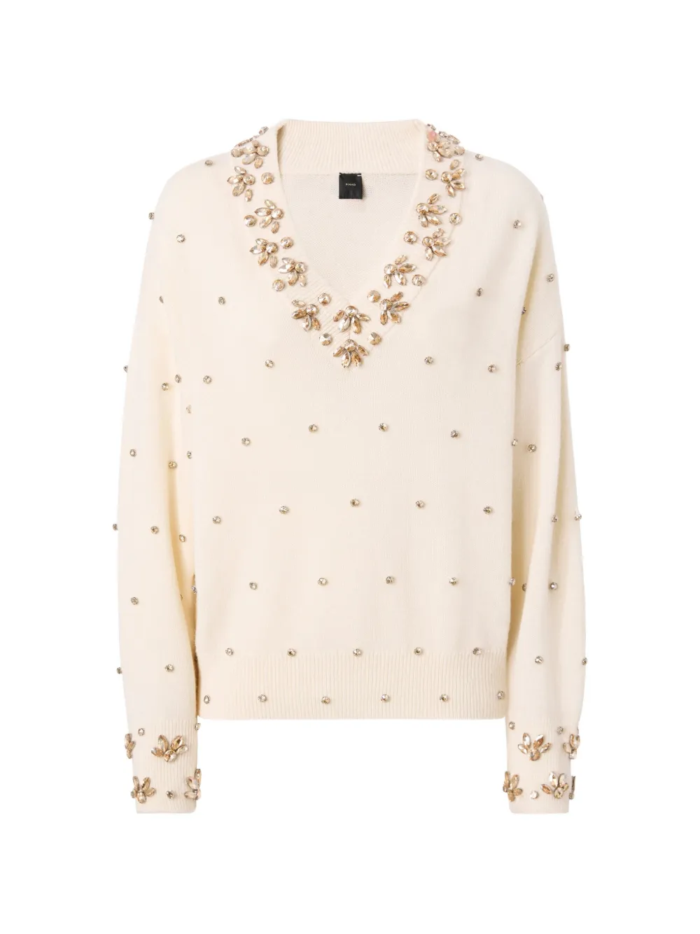 PINKO Maglione con scollo a V e cristalli - Toni neutri