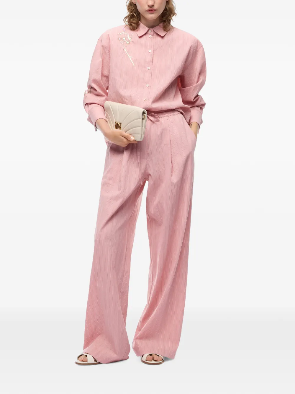 PINKO Gestreepte broek met trekkoordtaille Roze