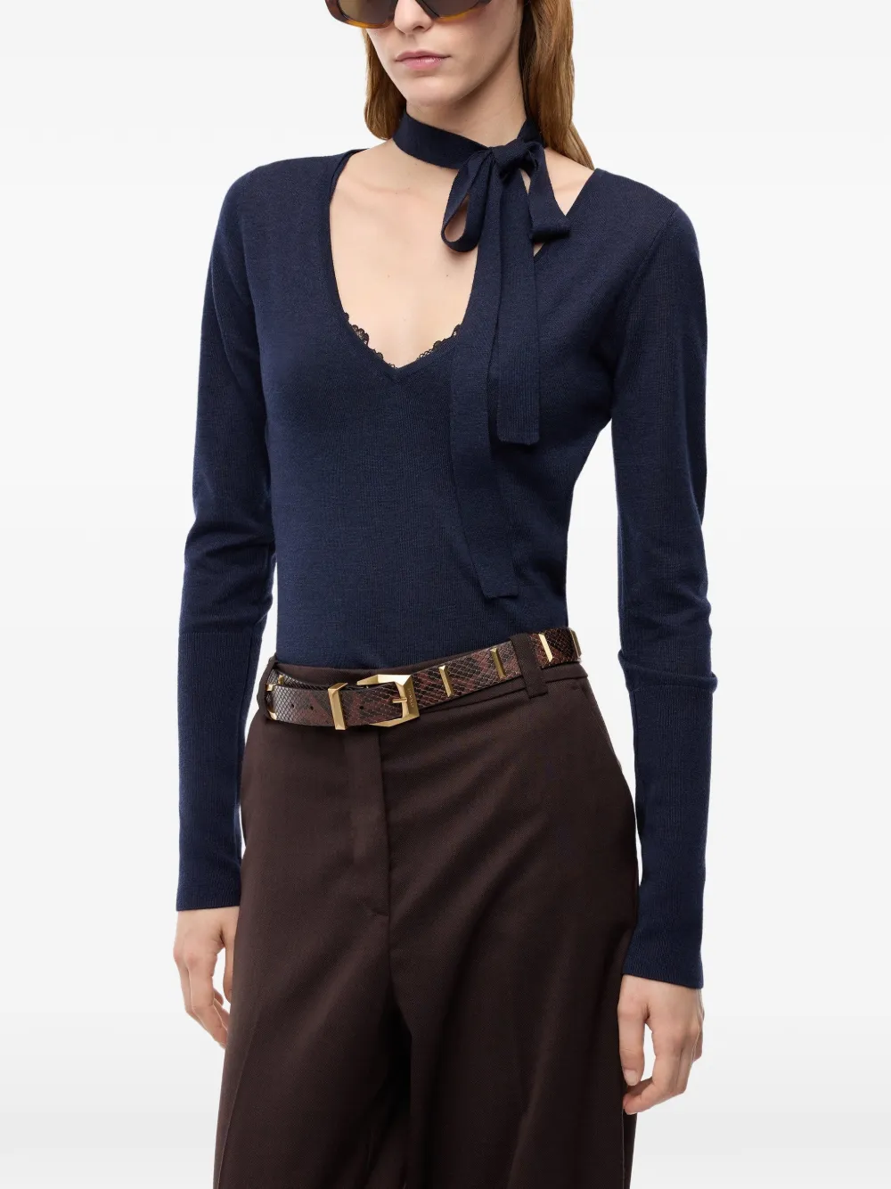 PINKO Trui met gestrikte hals en kanten afwerking Blauw