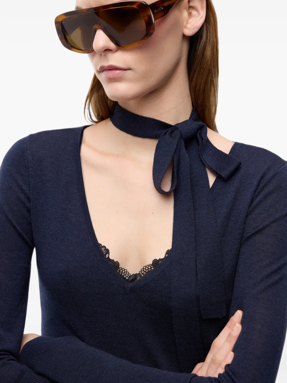 PINKO Trui met gestrikte hals en kanten afwerking Blauw