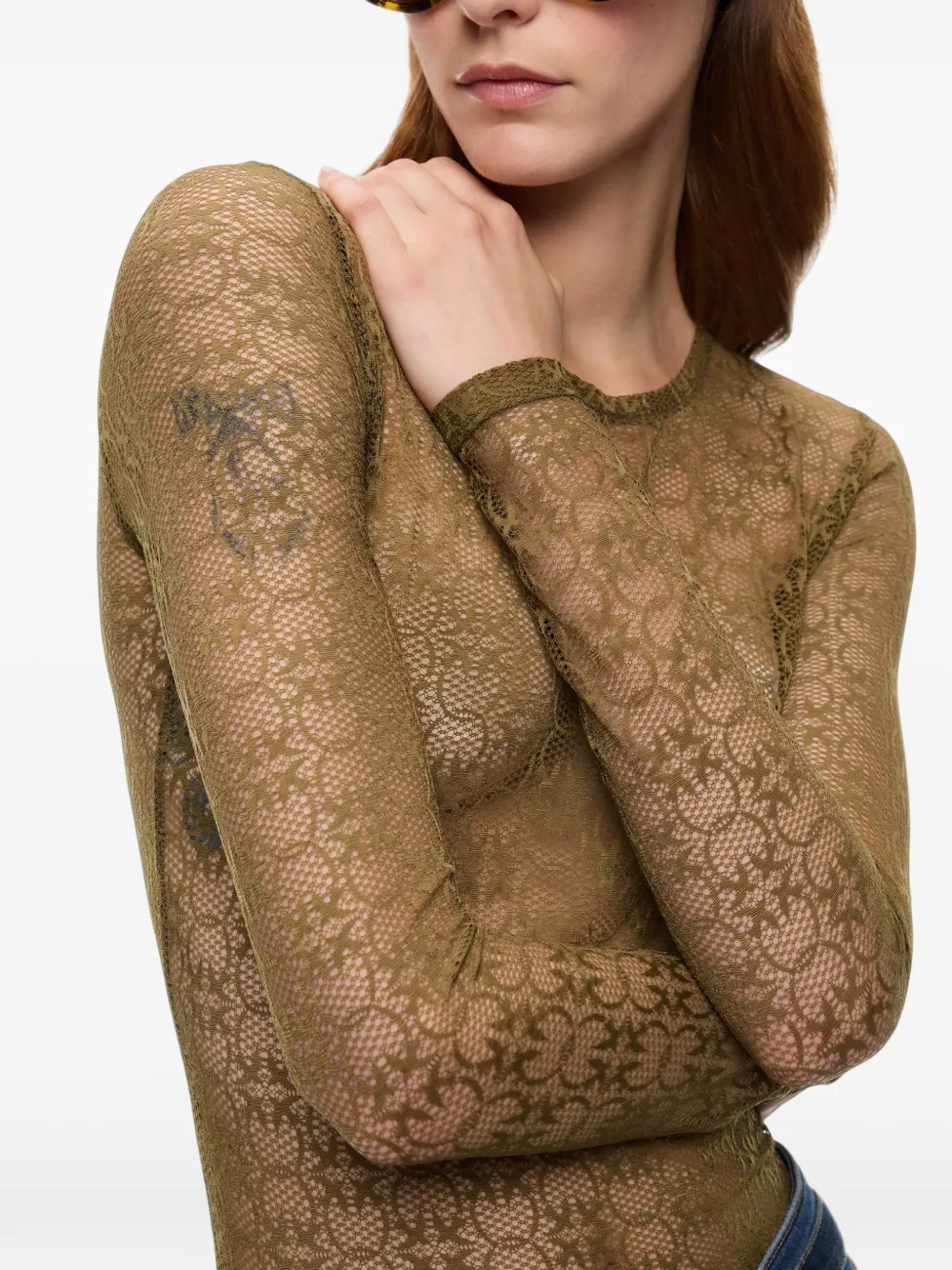 PINKO Top met monogram kant en lange mouwen Groen