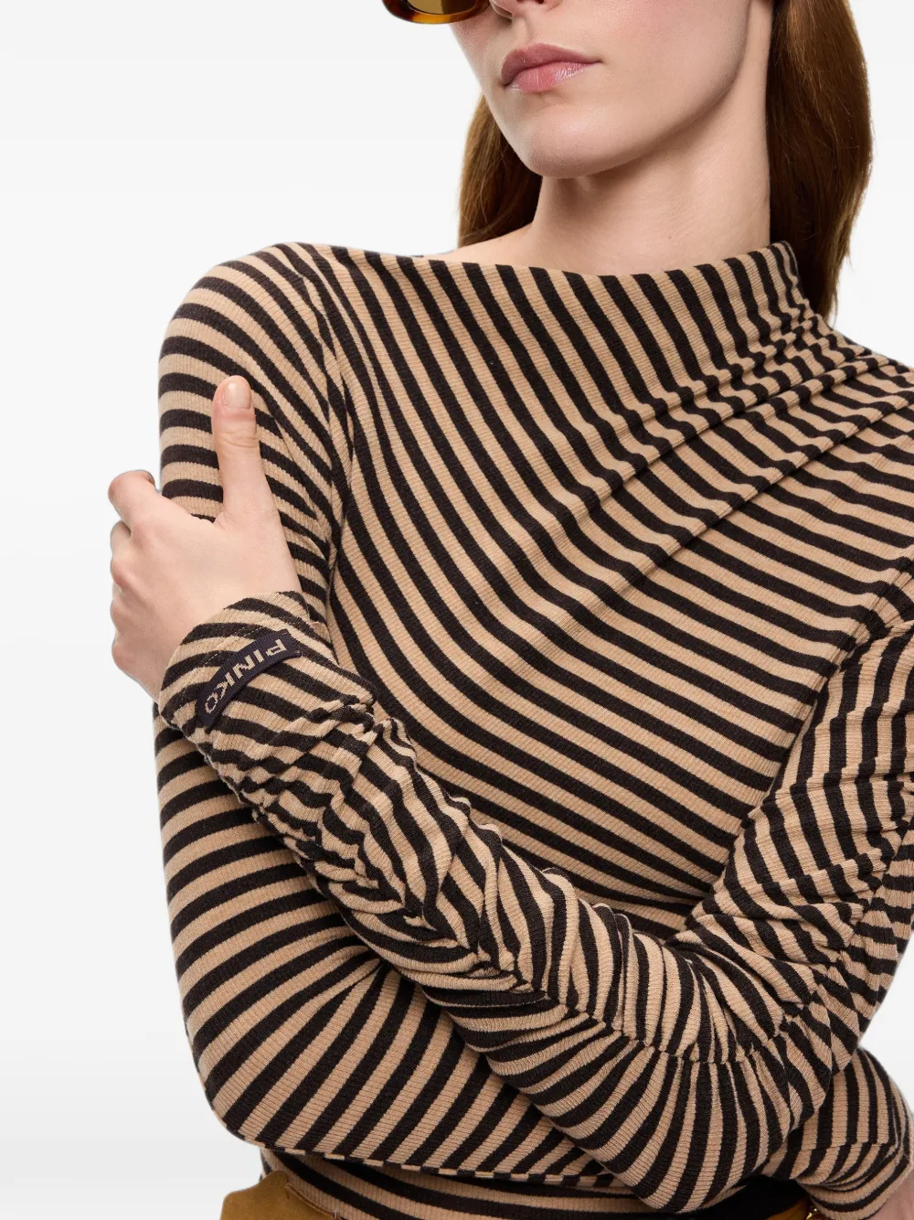 PINKO Gestreepte top met ruches Beige