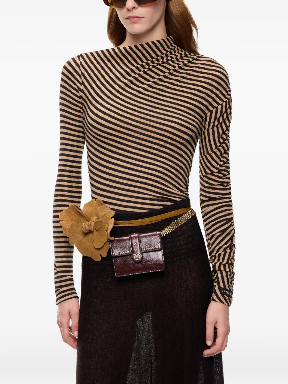 PINKO striped ruched-detail top