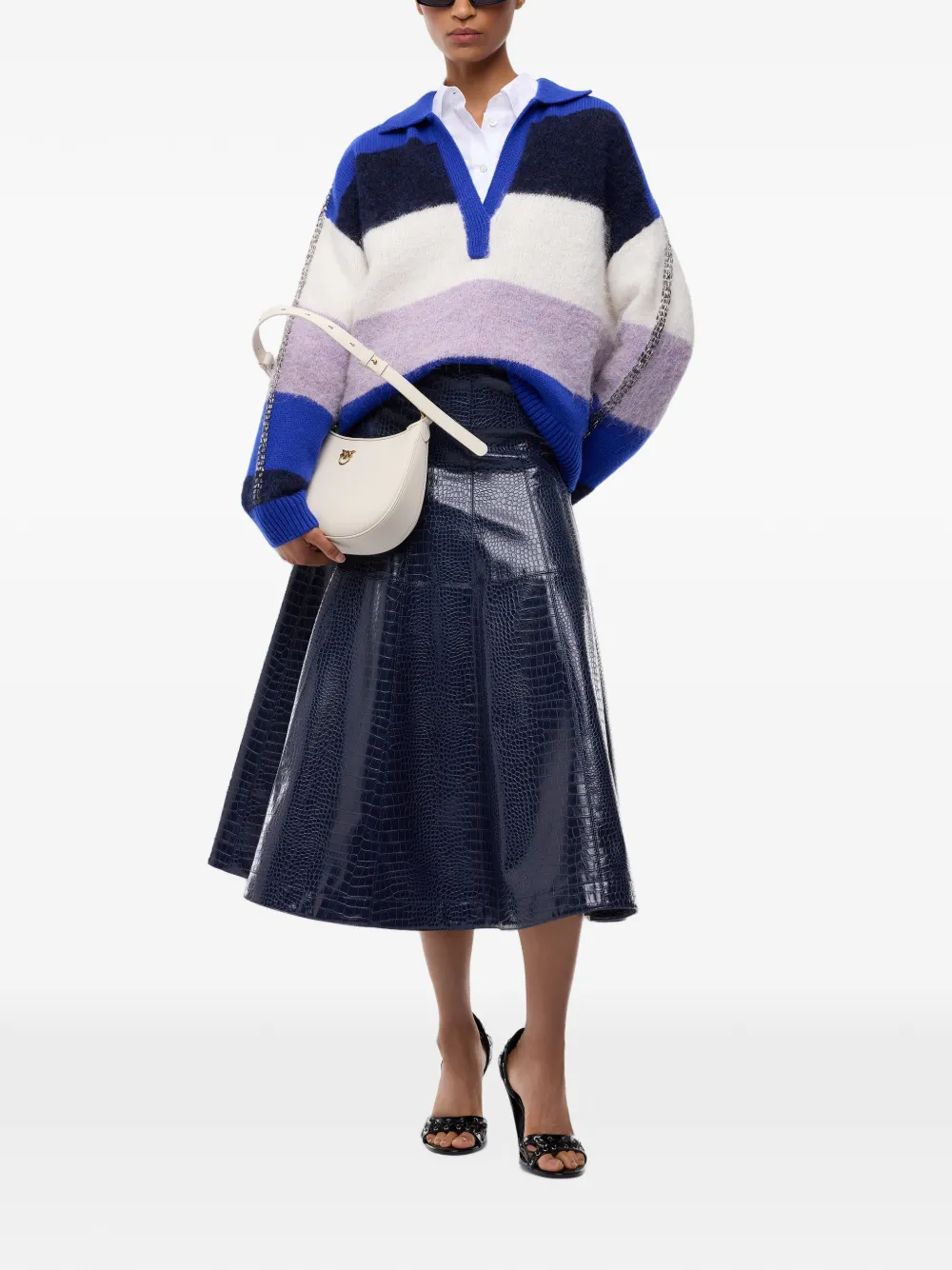 PINKO Gestreepte trui verfraaid met studs Blauw