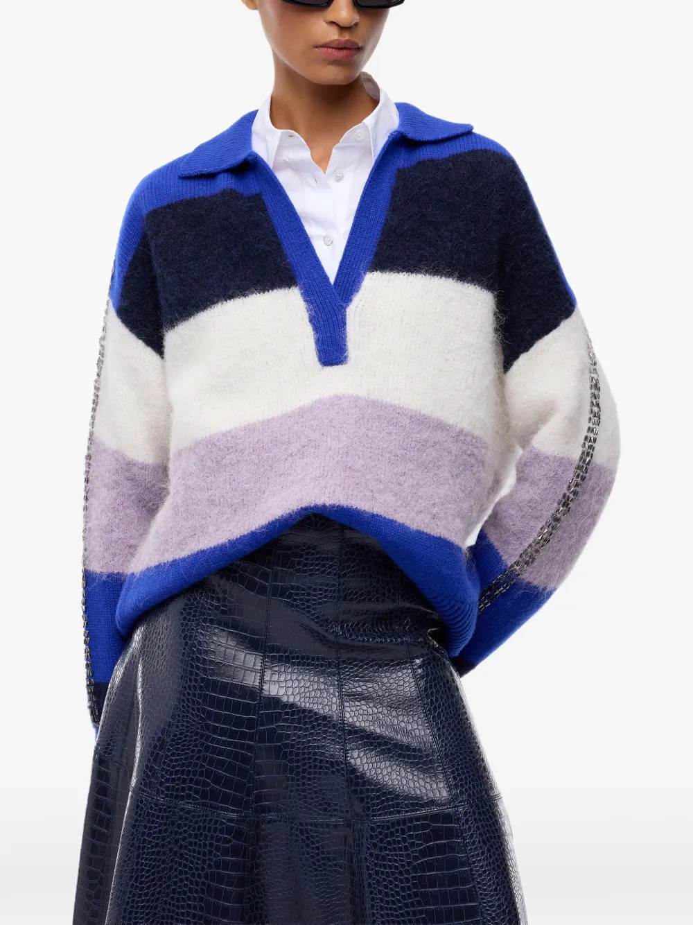 PINKO Gestreepte trui verfraaid met studs Blauw