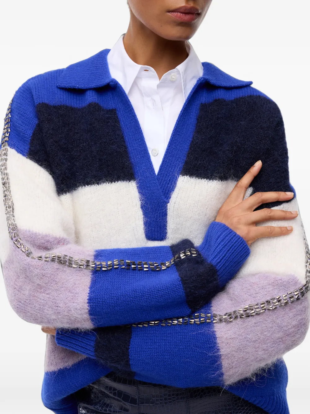 PINKO Gestreepte trui verfraaid met studs Blauw