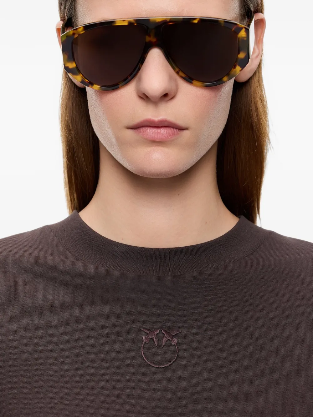 PINKO T-shirt met geborduurde bloemen Zwart