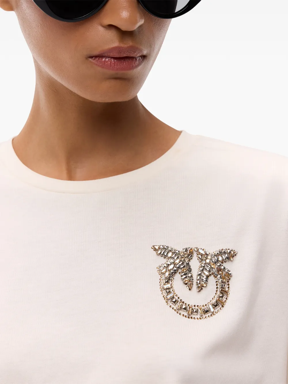 PINKO T-shirt met Love Birds juwelen detail Beige