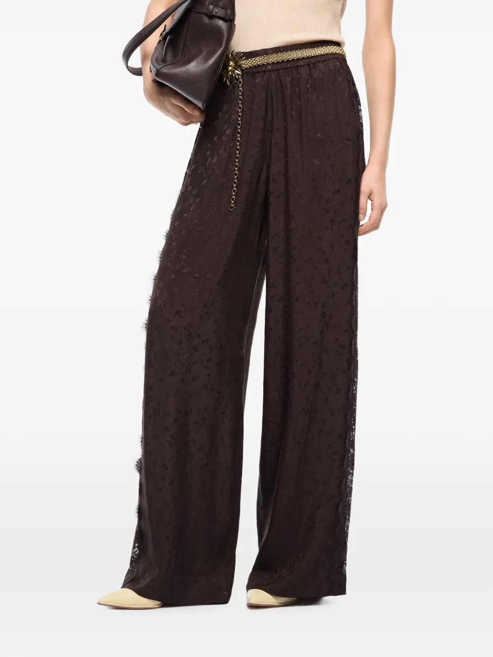 PINKO Palazzo broek met bloemen-patroon en kanten afwerking Bruin