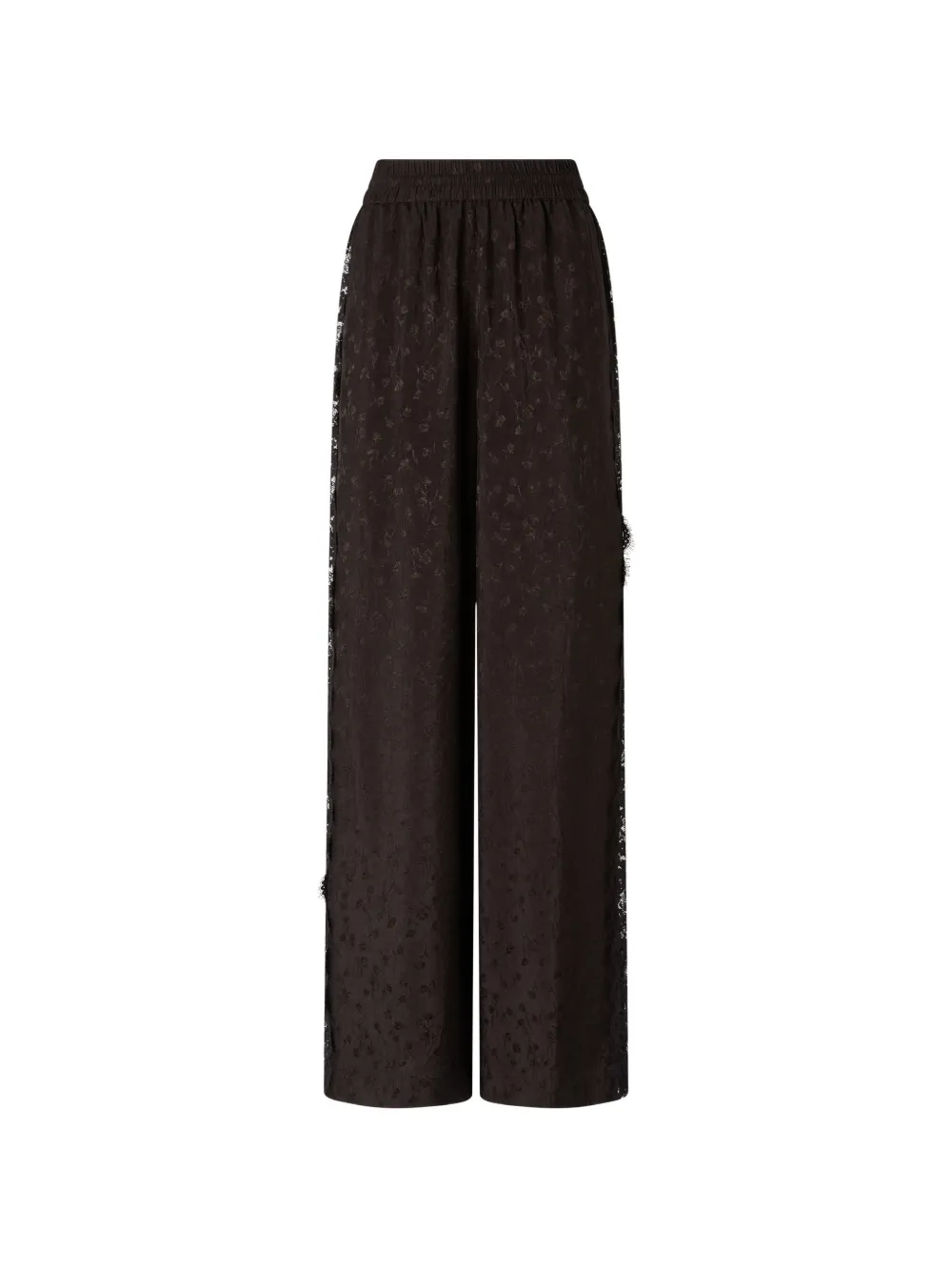 Pinko Palazzo Trousers With Floral Motif And Lace Trim In Brown