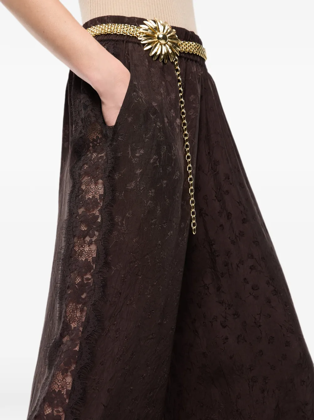 PINKO Palazzo broek met bloemen-patroon en kanten afwerking Bruin