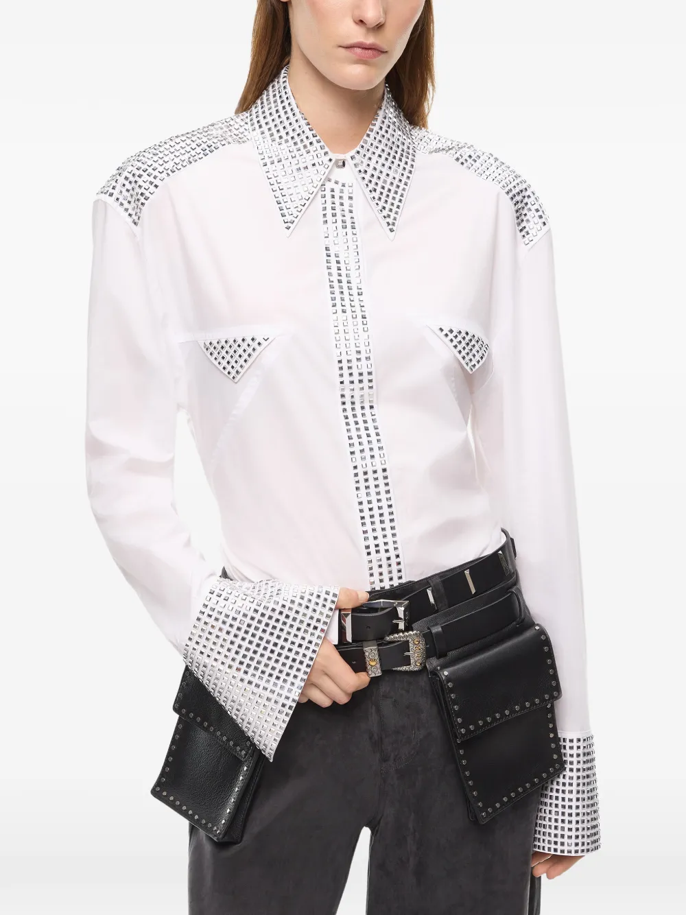 PINKO Popeline blouse verfraaid met stras Wit