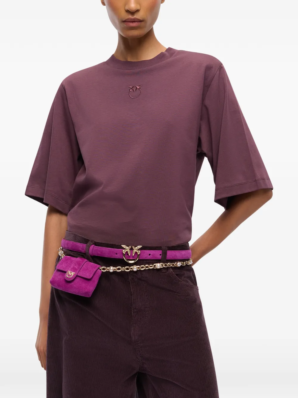 PINKO T-shirt met wijde mouwen en Love Birds-logo Paars