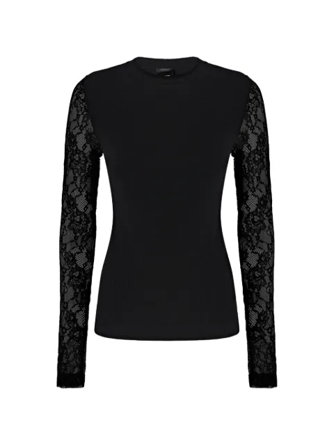 PINKO top tejido de canalé con mangas de encaje