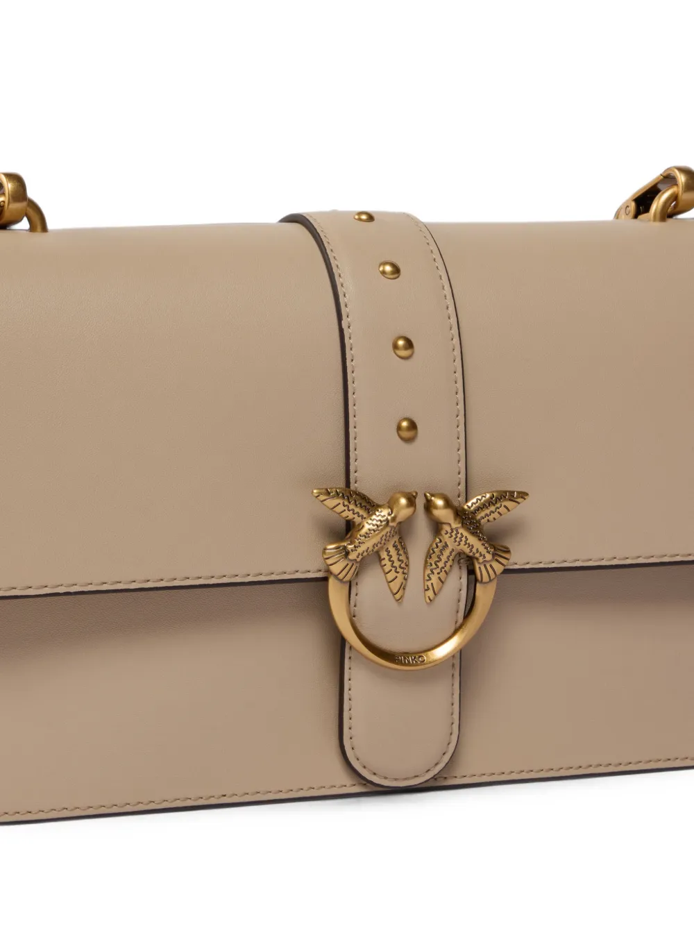 PINKO Love Birds leren schoudertas met studs Beige