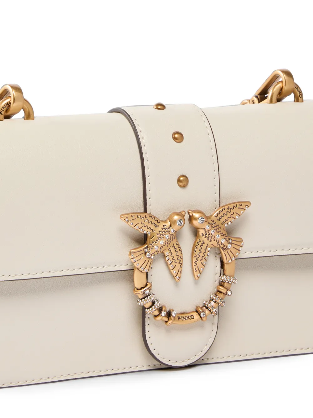 PINKO Mini Love Bag One leren crossbodytas met siergesp Beige