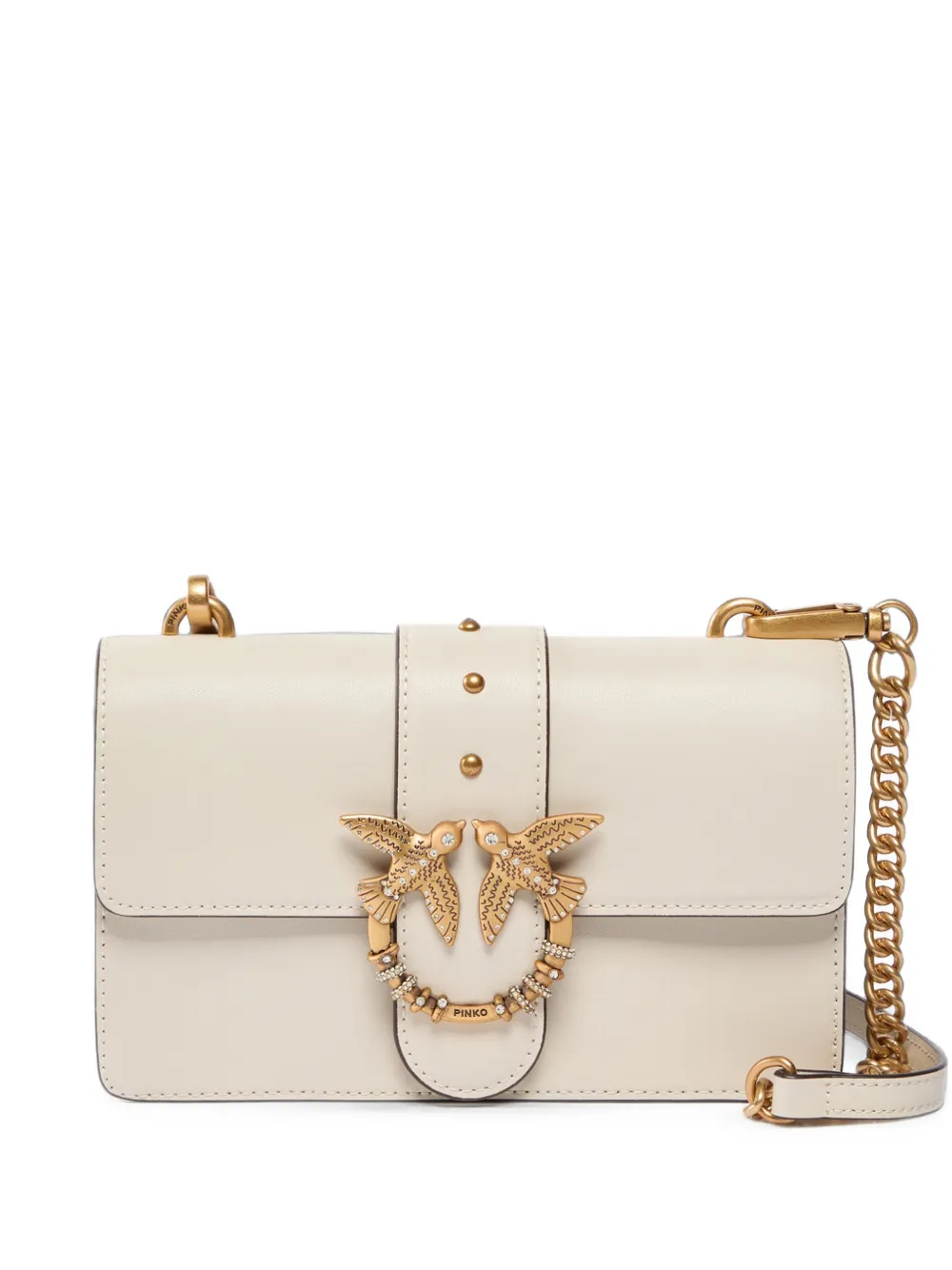 PINKO Mini Love Bag One crossbody bag in leather with jewel buckle - Toni neutri