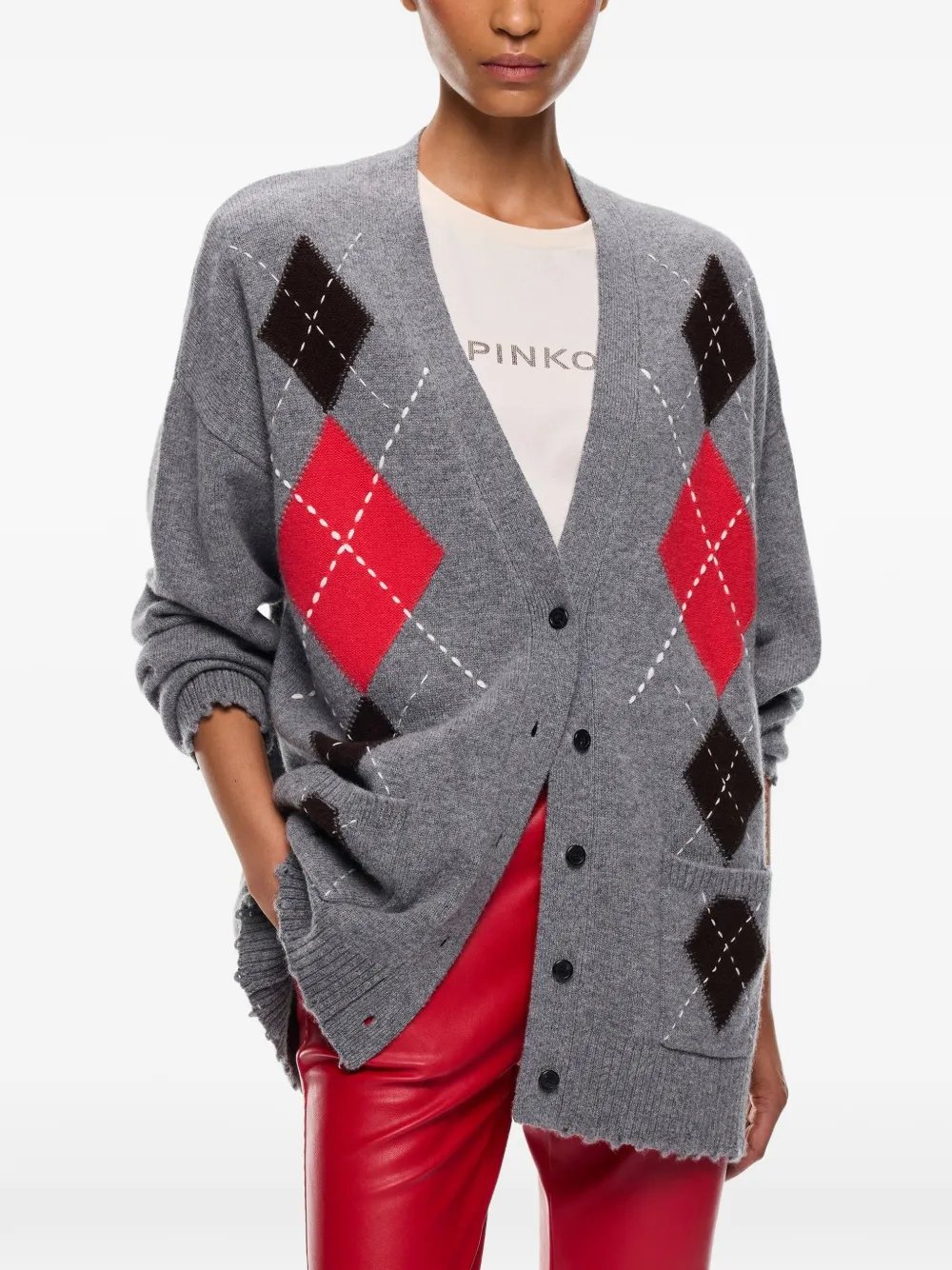 PINKO Gerafeld vest met argyle-patroon Grijs