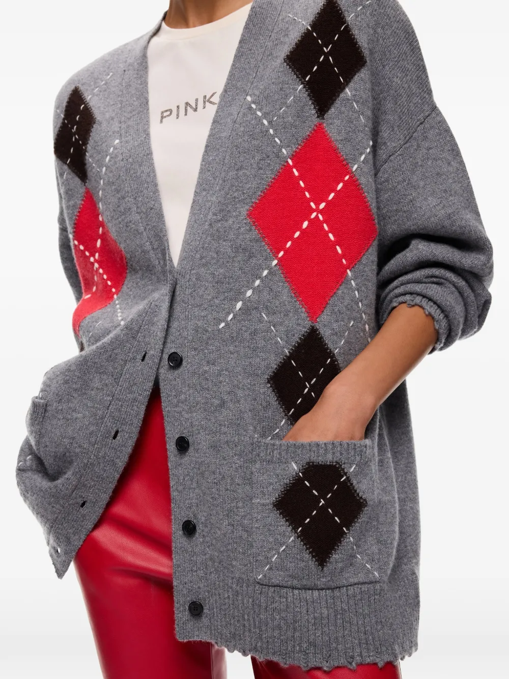 PINKO Gerafeld vest met argyle-patroon Grijs