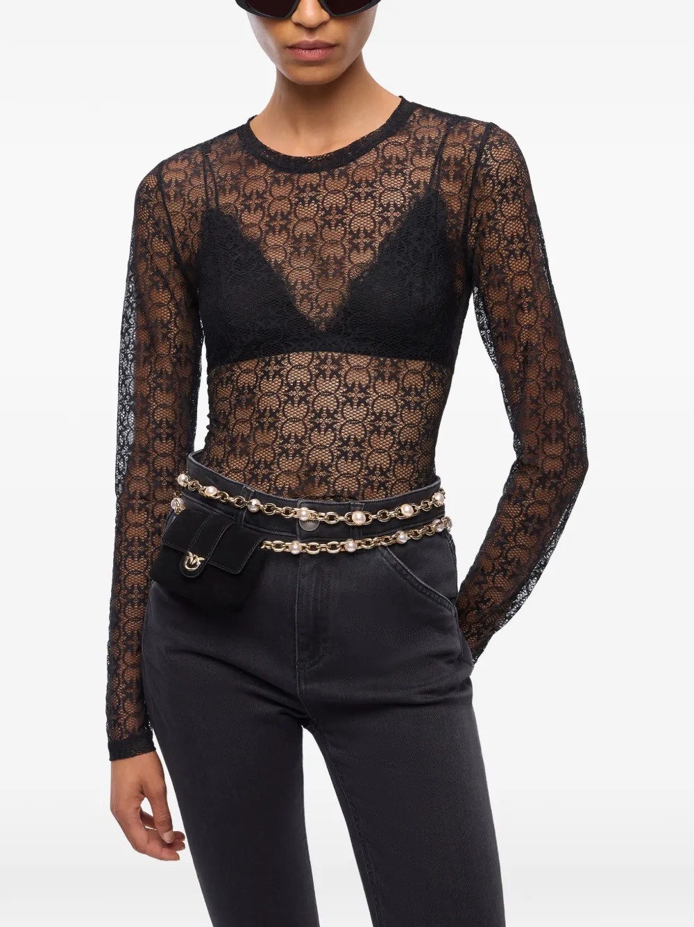 PINKO Trui met stretch-kant en Love Birds-logo Zwart