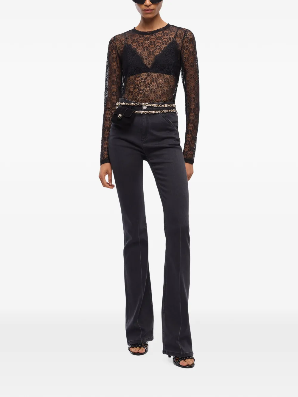 PINKO Trui met stretch-kant en Love Birds-logo Zwart