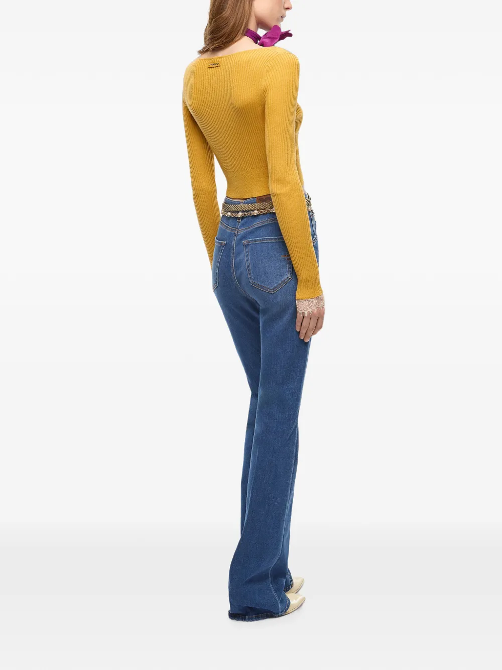 PINKO Geribbeld vest met kanten afwerking Geel