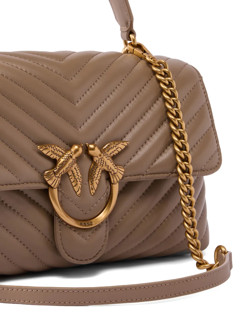 PINKO Lady Love Bag Puff medium handtas met chevron streep van nappaleer Bruin