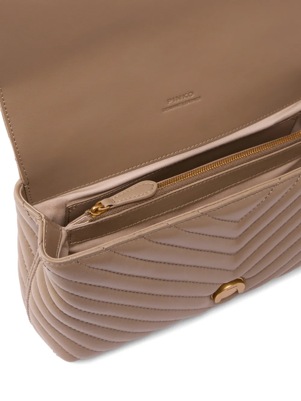 PINKO Lady Love Bag Puff medium handtas met chevron streep van nappaleer Bruin