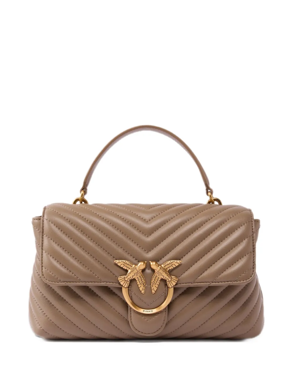 PINKO Lady Love Bag Puff medium handtas met chevron streep van nappaleer Bruin