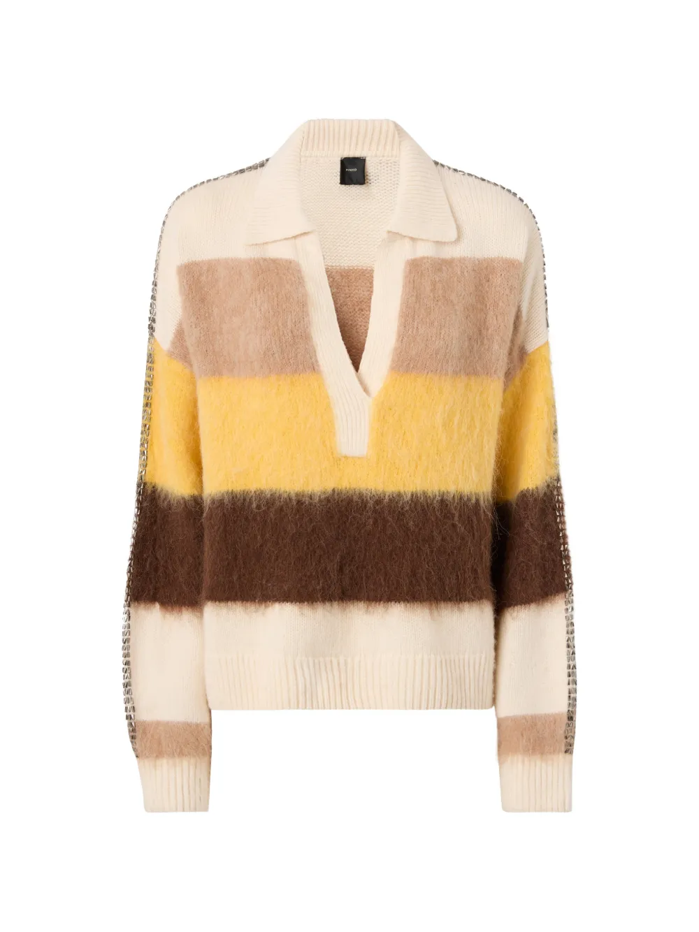PINKO Gestreifter Pullover mit Kristallen - Nude