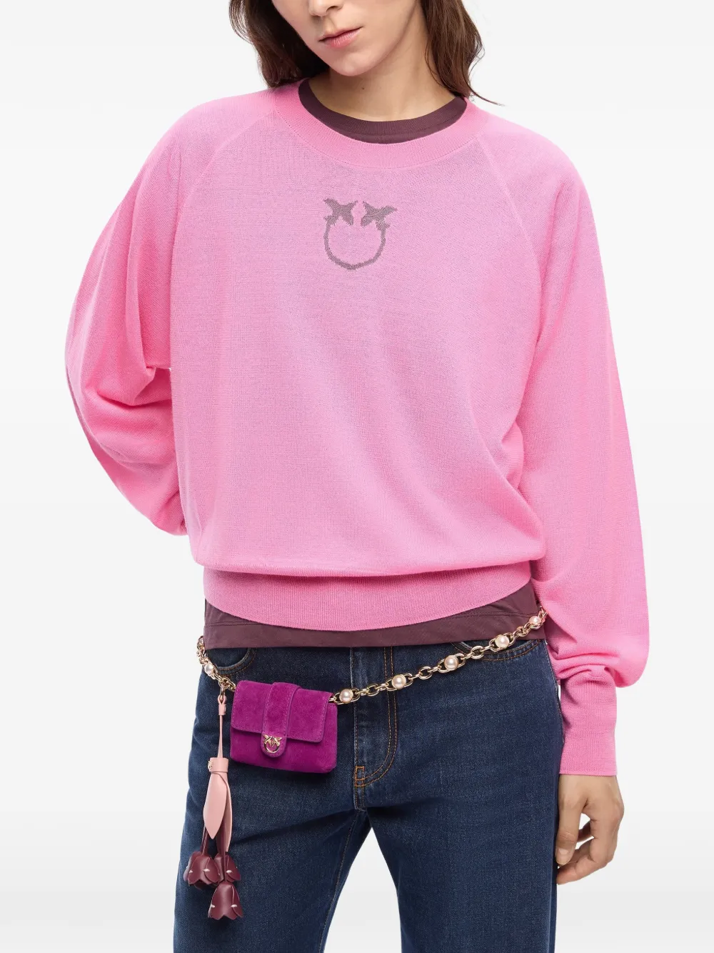 PINKO Trui met raglan mouwen en logo-patroon Roze
