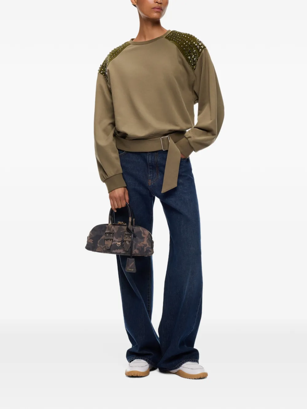 PINKO Verfraaide sweater met gespzoom Groen